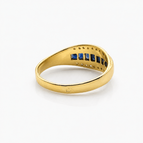 Bague 55 Bague en or jaune 18 carats avec diamants et saphirs 58 Facettes