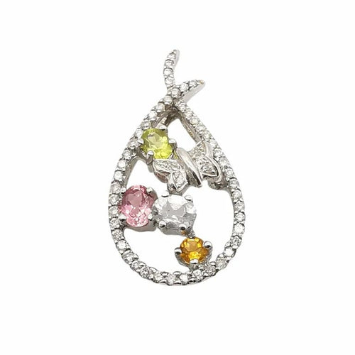 Pendentif Pendentif en or blanc 18 carats avec pierres précieuses et diamants 58 Facettes