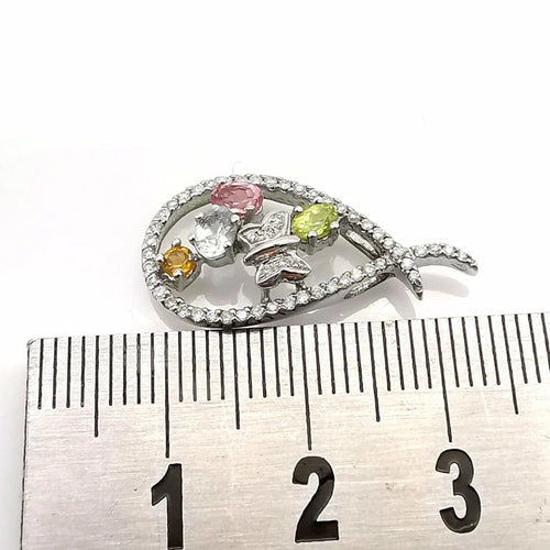 Pendentif Pendentif en or blanc 18 carats avec pierres précieuses et diamants 58 Facettes
