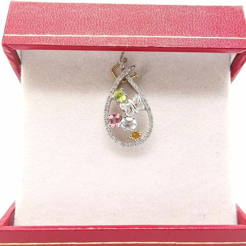 Pendentif Pendentif en or blanc 18 carats avec pierres précieuses et diamants 58 Facettes