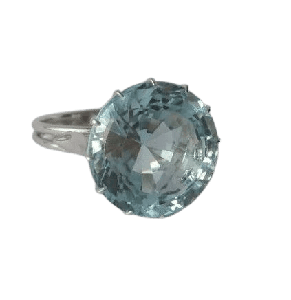 Bague 53 Bague cocktail solitaire en or blanc 18 carats avec aigue-marine 58 Facettes