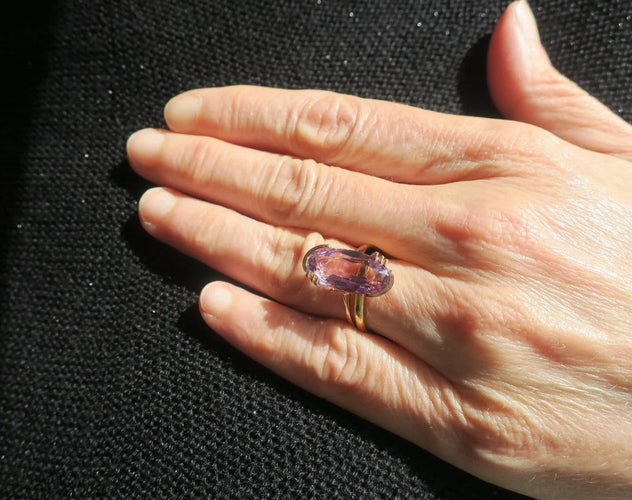Bague 55 Bague cocktail en or rose et améthyste rose de France 58 Facettes