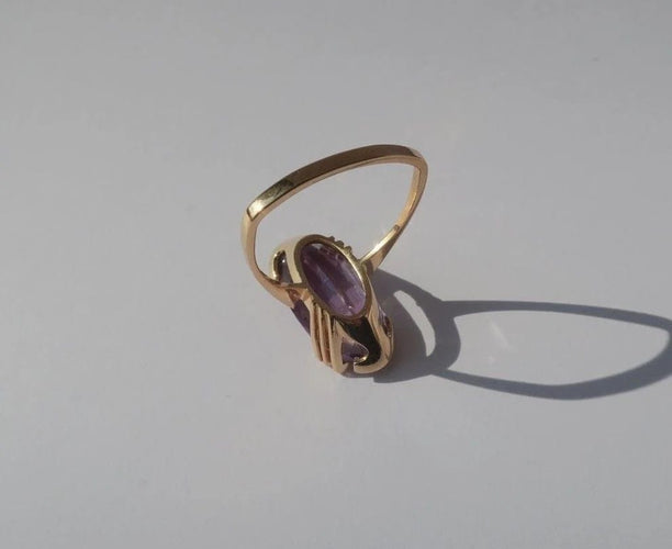 Bague 55 Bague cocktail en or rose et améthyste rose de France 58 Facettes