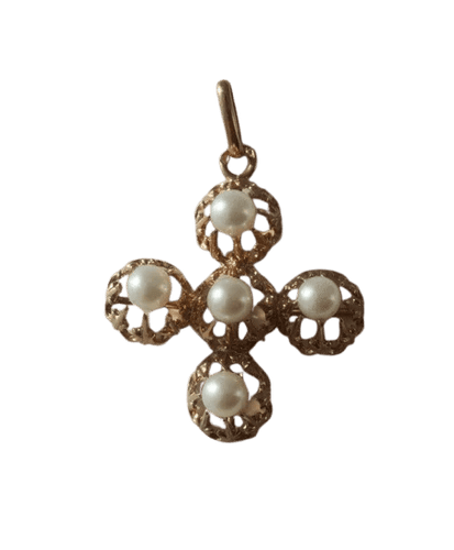 Pendentif Croix pendentif XIXe en or rose et perles 58 Facettes