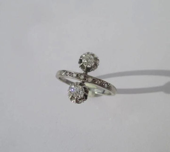 Bague 50 Belle Époque - Bague Toi et Moi en or blanc, platine et diamants 58 Facettes