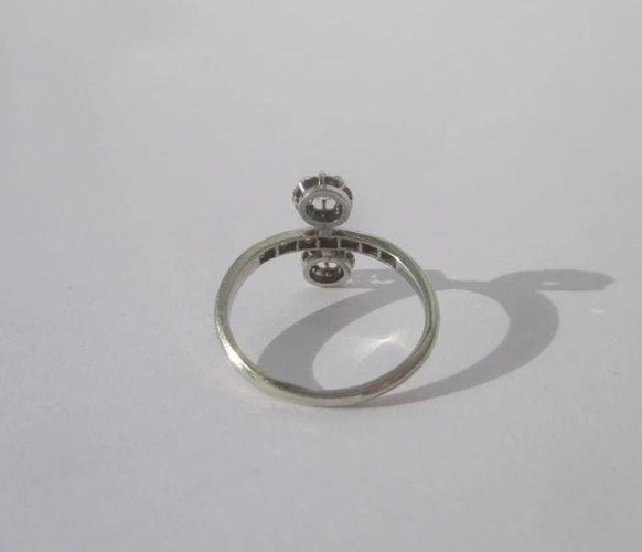 Bague 50 Belle Époque - Bague Toi et Moi en or blanc, platine et diamants 58 Facettes