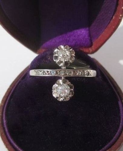 Bague 50 Belle Époque - Bague Toi et Moi en or blanc, platine et diamants 58 Facettes