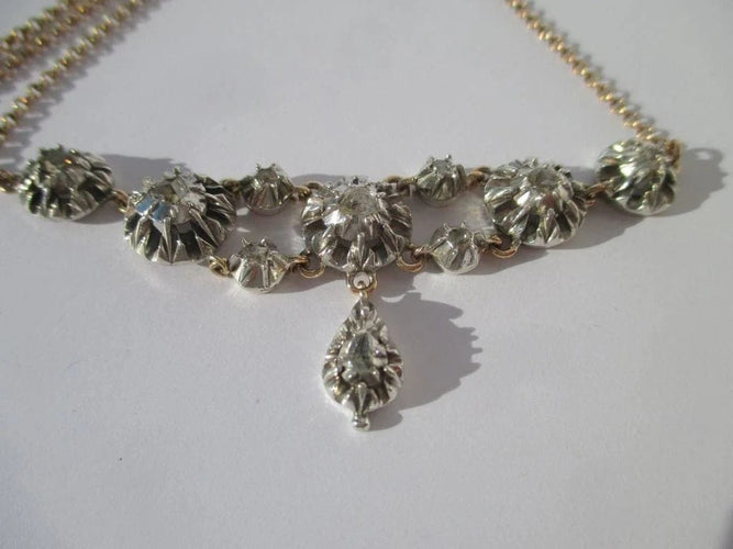Collier Rivière d’Arles - Collier provençal XIXe en or rose, argent et diamants 58 Facettes