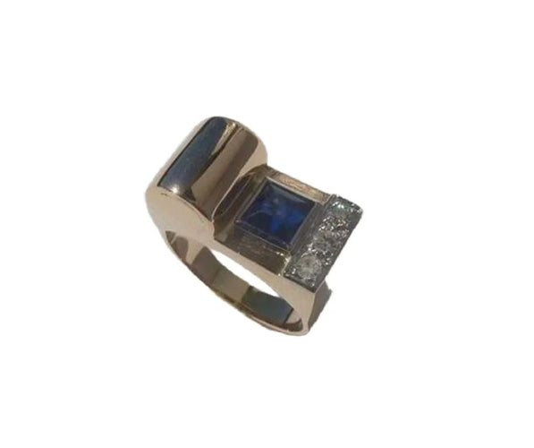 Bague 50 Bague Tank Art déco années 1940 en or rose 18 ct et platine 58 Facettes