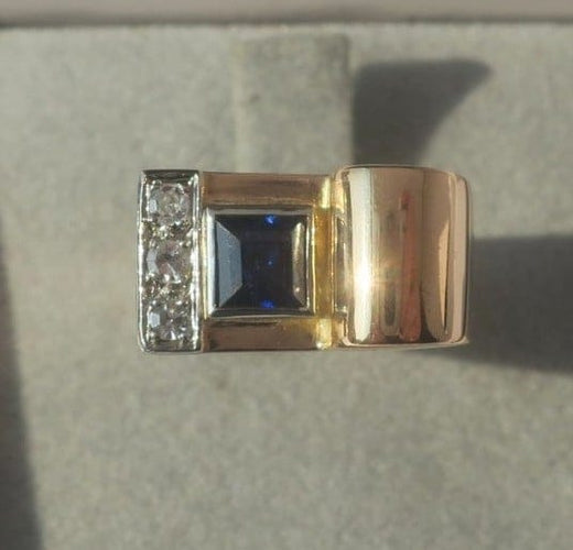 Bague 50 Bague Tank Art déco années 1940 en or rose 18 ct et platine 58 Facettes