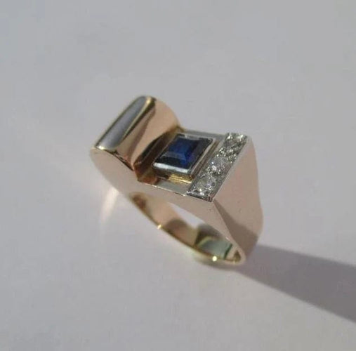 Bague 50 Bague Tank Art déco années 1940 en or rose 18 ct et platine 58 Facettes