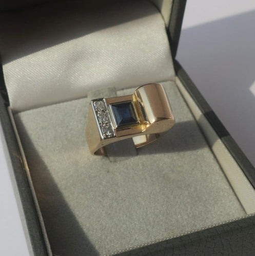 Bague 50 Bague Tank Art déco années 1940 en or rose 18 ct et platine 58 Facettes