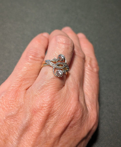 Bague 54 Toi et Moi - Bague 1900 en or jaune, platine et diamants 58 Facettes