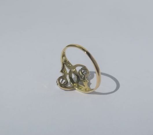Bague 54 Toi et Moi - Bague 1900 en or jaune, platine et diamants 58 Facettes