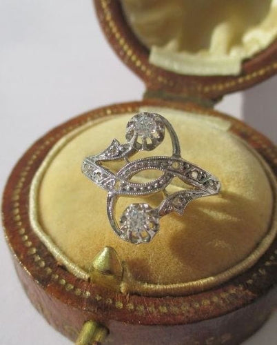 Bague 54 Toi et Moi - Bague 1900 en or jaune, platine et diamants 58 Facettes