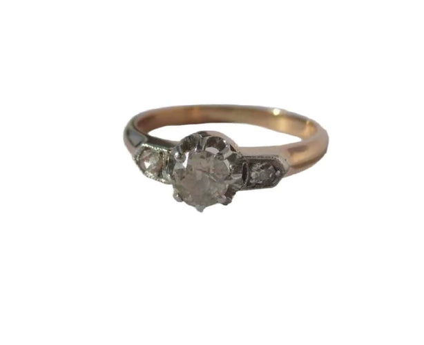 Bague 55 Art Nouveau - Bague solitaire en or rose, platine et diamants 58 Facettes