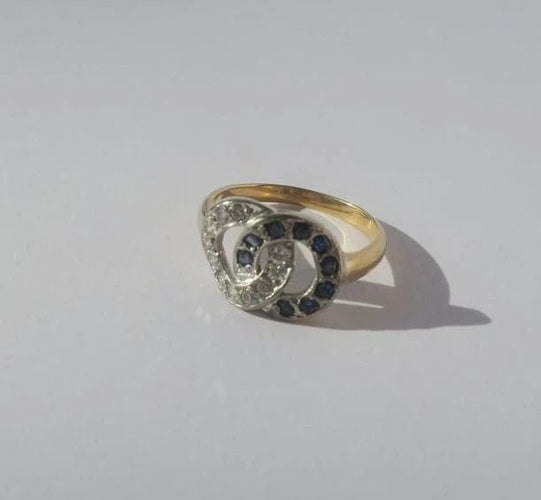Bague 51 Bague de promesse en or jaune et blanc, diamants et saphirs 58 Facettes
