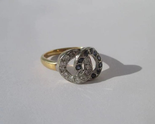 Bague 51 Bague de promesse en or jaune et blanc, diamants et saphirs 58 Facettes