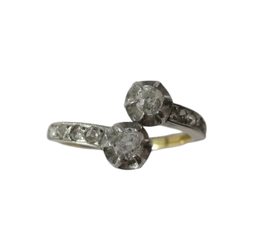 Bague 52 Belle Époque - Bague Toi et Moi en or rose, platine et diamants 58 Facettes