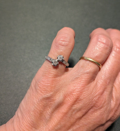 Bague 52 Belle Époque - Bague Toi et Moi en or rose, platine et diamants 58 Facettes