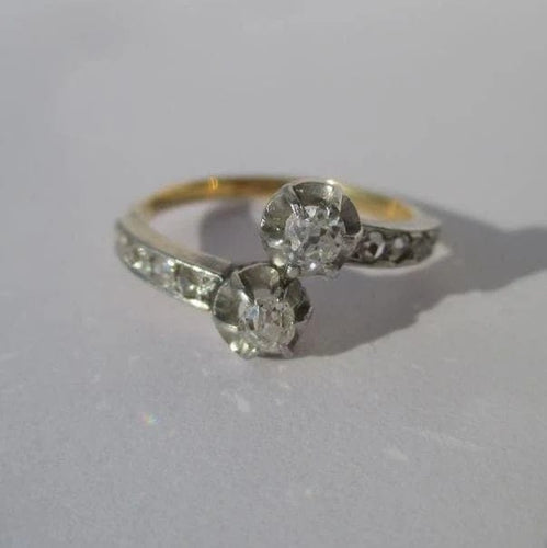 Bague 52 Belle Époque - Bague Toi et Moi en or rose, platine et diamants 58 Facettes