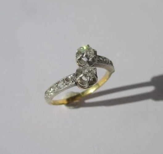 Bague 52 Belle Époque - Bague Toi et Moi en or rose, platine et diamants 58 Facettes