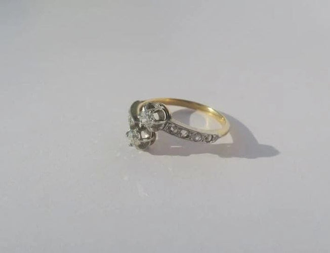 Bague 52 Belle Époque - Bague Toi et Moi en or rose, platine et diamants 58 Facettes
