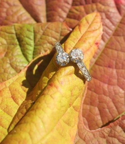 Bague 52 Belle Époque - Bague Toi et Moi en or rose, platine et diamants 58 Facettes