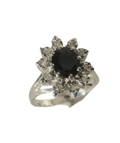 Bague 49 Pompadour - Bague ovale en or blanc, saphir et diamants 58 Facettes
