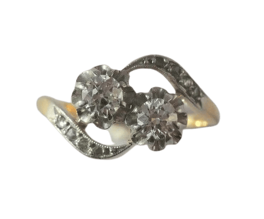 Bague 51.5 Bague Toi et Moi ancienne en or jaune, platine et diamants 58 Facettes