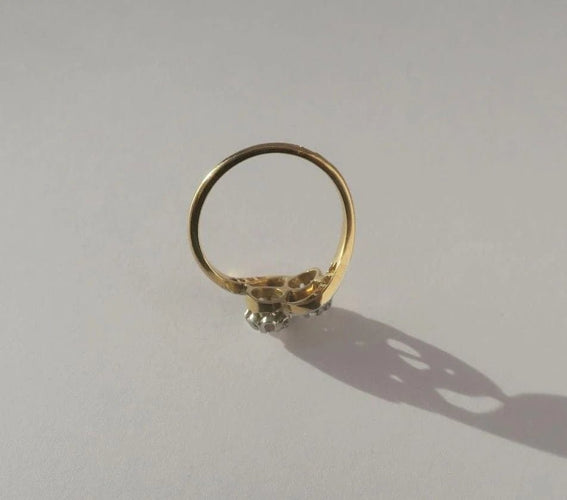 Bague 51.5 Bague Toi et Moi ancienne en or jaune, platine et diamants 58 Facettes