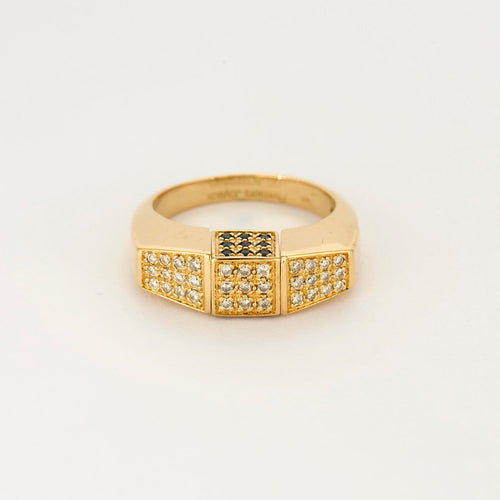Bague 62 Premiers Joyaux - Bague tank en or jaune 18k sertie de diamants et pierres précieuses 58 Facettes