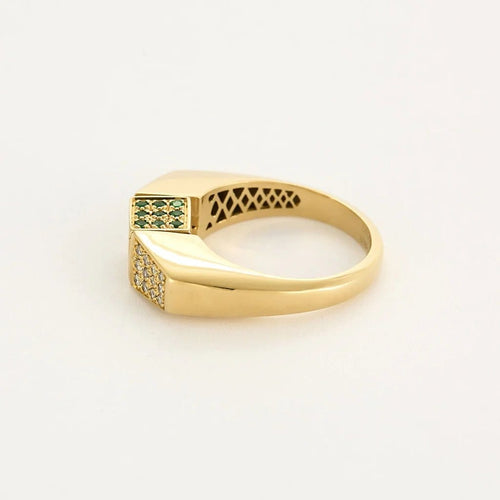 Bague 62 Premiers Joyaux - Bague tank en or jaune 18k sertie de diamants et pierres précieuses 58 Facettes