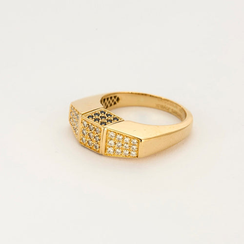 Bague 62 Premiers Joyaux - Bague tank en or jaune 18k sertie de diamants et pierres précieuses 58 Facettes