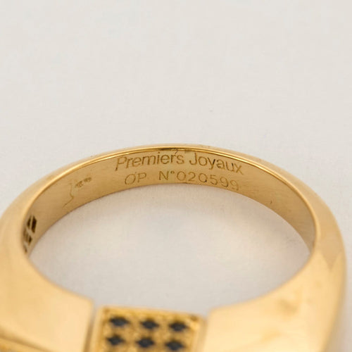 Bague 62 Premiers Joyaux - Bague tank en or jaune 18k sertie de diamants et pierres précieuses 58 Facettes