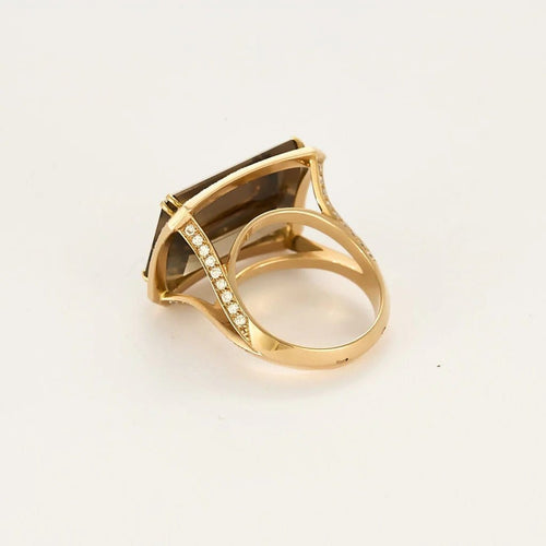 Bague 54 Bague en or rose 18k avec quartz fumé et diamants 58 Facettes