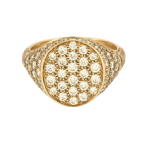 Bague 56 Bague chevalière en or rose 18k pavée de diamants 58 Facettes
