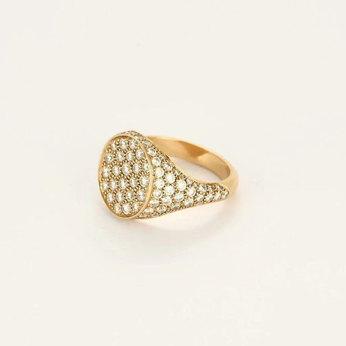 Bague 56 Bague chevalière en or rose 18k pavée de diamants 58 Facettes