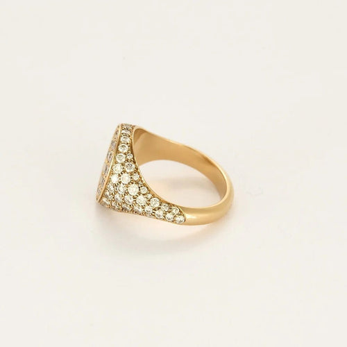 Bague 56 Bague chevalière en or rose 18k pavée de diamants 58 Facettes