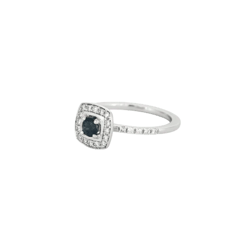 Bague 53 Bague - Solitaire entourage en or blanc avec saphir et diamants 58 Facettes