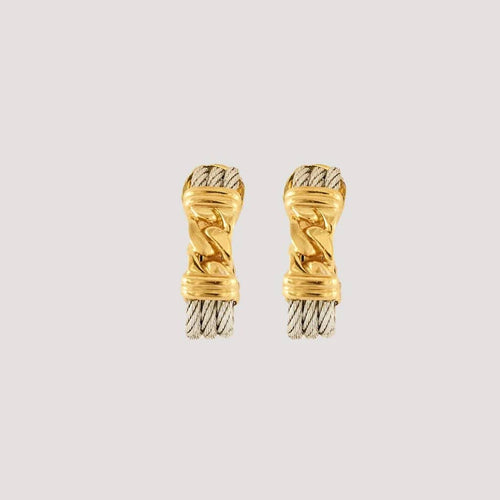 Boucles d'oreilles FRED - Boucles d'oreilles câble en or jaune 18K et acier 58 Facettes