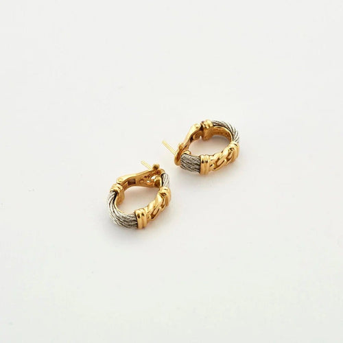 Boucles d'oreilles FRED - Boucles d'oreilles câble en or jaune 18K et acier 58 Facettes