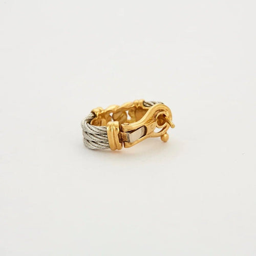 Boucles d'oreilles FRED - Boucles d'oreilles câble en or jaune 18K et acier 58 Facettes