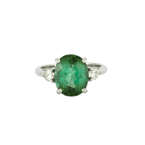 Bague 48.5 Bague en platine 950 avec tourmaline bleue-verte 4,15 ct et diamants 58 Facettes