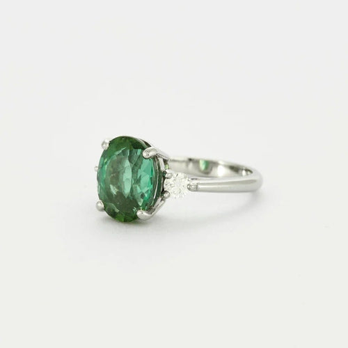 Bague 48.5 Bague en platine 950 avec tourmaline bleue-verte 4,15 ct et diamants 58 Facettes