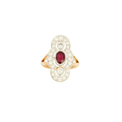 Bague 52.5 Bague style Art déco en or jaune et platine, diamants et rubis 58 Facettes