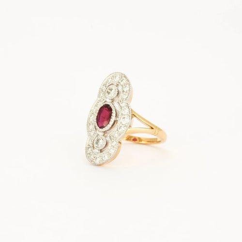Bague 52.5 Bague style Art déco en or jaune et platine, diamants et rubis 58 Facettes