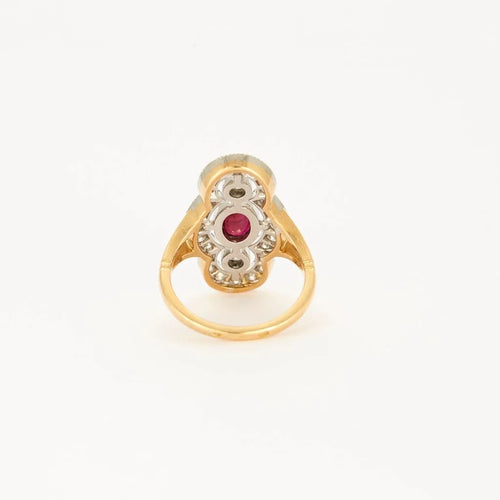 Bague 52.5 Bague style Art déco en or jaune et platine, diamants et rubis 58 Facettes