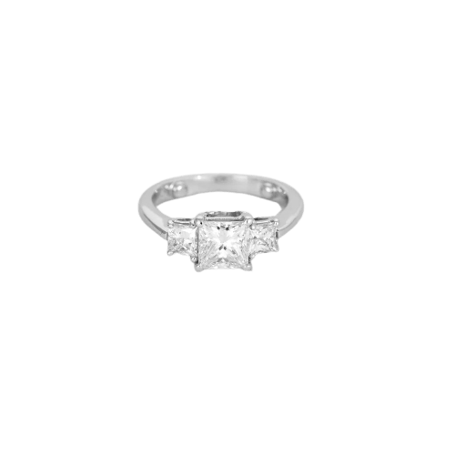 Bague 53 Trilogie - Bague solitaire en or blanc 18K et diamants taille princesse 58 Facettes