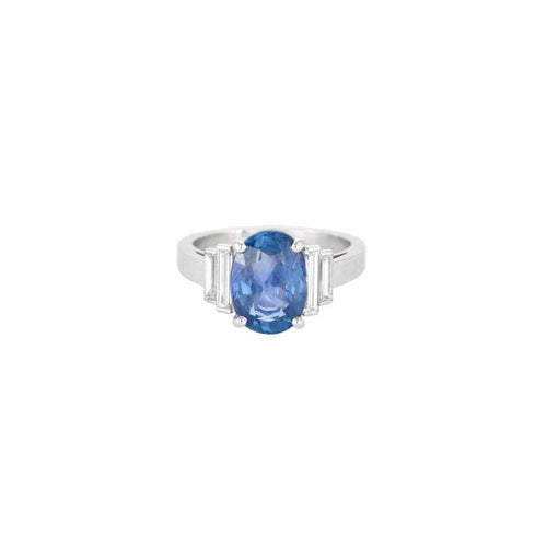 Bague 53.5 Bague en platine avec saphir Ceylan 5,08 ct et diamants 58 Facettes